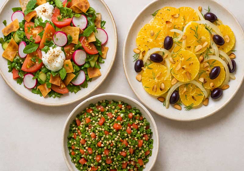 Mediterranean Salad, Made Serious: Fattoush, Fennel & Orange and Modern Tabouli