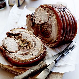 Slow Roasted Boneless Pork Loin Stuffed with Chestnuts and Cranberries - by Laura Cassai
