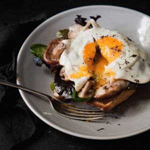 Black Truffle Fried Egg with Mushrooms and Creamy Blue Cheese
