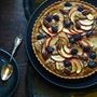 Butterscotch, apple and blackberry crumble tart