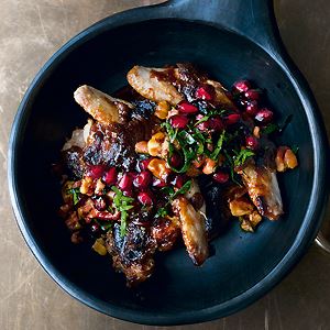 Quails with Burnt Miso Butterscotch and Pomegranate and Walnut Salsa - Chef Recipe by Yotam Ottolenghi and Ramael Scully