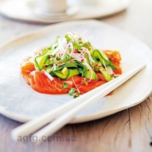 Japanese Style Marinated Salmon, Pickled Cucumber and Radish Salad - Chef Recipe by Belinda Jeffery