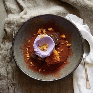 Chocolate Mousse with Violet Ice Cream, Honeycomb and Aero - Chef Recipe by Darren Purchese