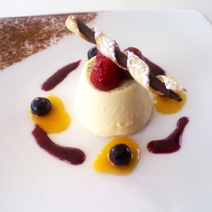 Lemon and Vanilla Bean Panna Cotta with Mixed Berries and Biscuit Tulles 