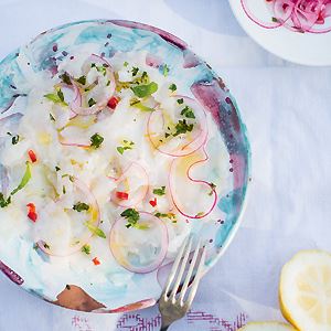 Raw Sea Bass with Mint and Lemon Dressing by Katie and Giancarlo Caldesi