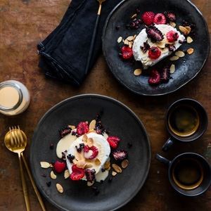 Soft Swiss Meringue with Berries and Almond Anglaise
