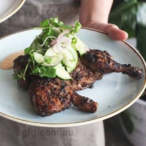 North African Spiced Poussin over Coals with Smashed Chats and Fennel Salt - Chef Recipe by Dominic Smith