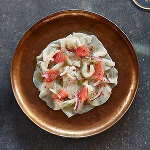 Swordfish Carpaccio with Pink Grapefruit, Pink Peppercorns and White Balsamic by Husk & Vine Kitchen and Bar