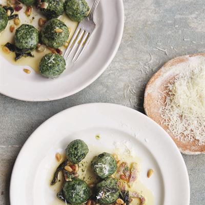 Kale and Ricotta Gnocchi in Sage and Bacon Butter by Katie and Giancarlo Caldesi