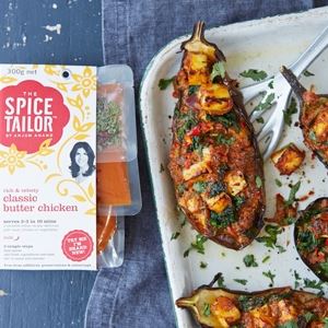 Paneer and Spinach Filled Aubergines by The Spice Tailor