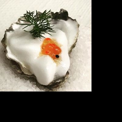 Oysters Natural with Prosecco Foam and Salmon Caviar - Chef Recipe by Wade Woolhouse