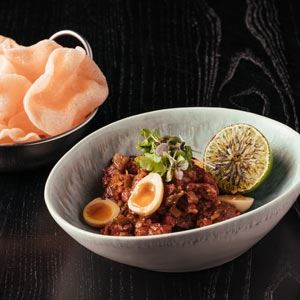 Asian Beef Tartare with Quail Egg and Korean Chilli - Chef Recipe by Andrew Naudi