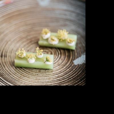 Organic Leeks, Pollen and Cream of Roasted Chicken - Chef Recipe Lachlan Houghton