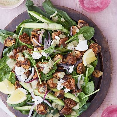 Tandoori Mushroom with a Fig, Goats Cheese and Spinach Salad by Anjum Anand