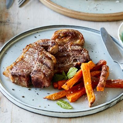 BBQ Lamb Chops with Pesto and Sweet Potato Chips