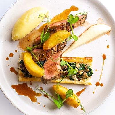 Marinated Pork Fillet with Wild Mushroom En Croute, Glazed Apples and Potato Puree - Chef Recipe by Richard Kerr
