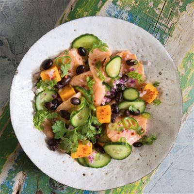 Salmon Ceviche with Sweet Potatoes and Black Beans - Chef Recipe by Stevan Paul