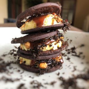 Chocolate Cookie and Stout Caramel Sandwiches - Chef Recipe by Larissa Takchi