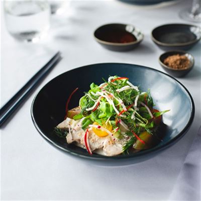 Coconut Poached Chicken Salad with Crispy Noodles - Chef Recipe by Nick Stapleton