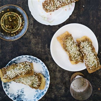 Sesame Prawn Toast with Sweet Chilli Sauce - Chef Recipe by Curtis Stone