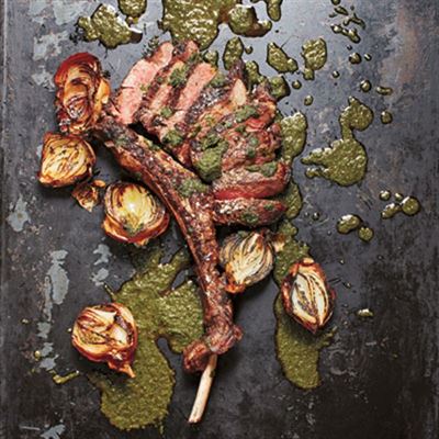 Grilled Tomahawk Steak with Burnt Onion and Chimichurri - Chef Recipe by Charlie Carrington