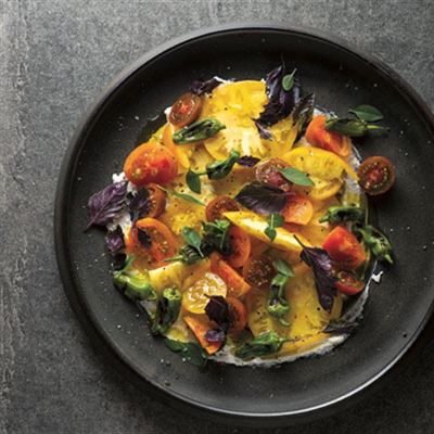 Heirloom Tomato, Padron and Goats' Curd Salad - Chef Recipe by Matthew Evans