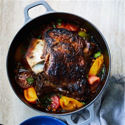 Slow Cooked Lamb Shoulder, Tomatoes and Chickpeas - Chef Recipe by George Calombaris