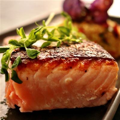 Grilled Wild Salmon with Couscous and Orange Miso Dressing - Chef Recipe by Lisa Mead