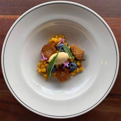 Sweet Corn, King Oyster Mushroom, Miso, Parmesan and Blueberry - Chef Recipe by Michael Harrison