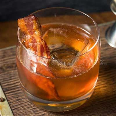 Boozy Maple Bacon Old-fashioned Cocktail.