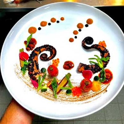 Braised Octopus, Carrot, Orange and Black Garlic - Chef Recipe by Daniel Peacock.
