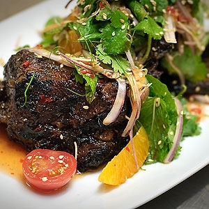 Grilled Beef Ribs with Orange, Mint & Cherry Tomato Salad