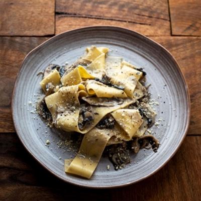 Egg Yolk Pappardelle with Mushroom and Taleggio Sauce - Recipe by Alec Morris