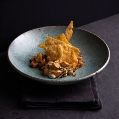 Ora King Salmon Ceviche, Black Sesame Mayo, Crisps - Chef Recipe by Lachlan Horstman