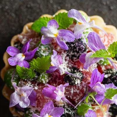 Cured Tuna and Black Garlic Tart with Goats’ Feta and Spring Peas - Chef Recipe by Thomas Heinrich.
