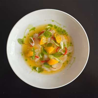 Scallop Crudo with Orange Broth and Mint Oil - Chef Recipe by Jake Rosen