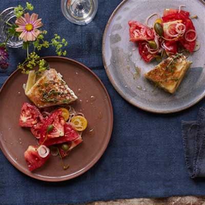 Phyllo-fried Feta with Tomato and Caper Salad - Recipe by Frankie Unsworth