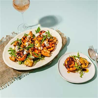 BBQ Peach, Ricotta and Rocket Salad with Maple Balsamic reduction - Recipe by Maple from Canada