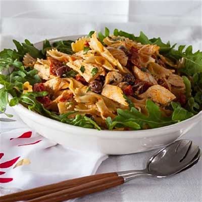 Chicken Pasta Salad with Roasted Capsicum Dressing - Recipe by Byron Bay Chilli Co.