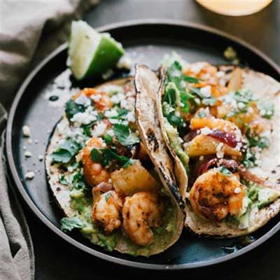 Shrimp and Pineapple Sheet Pan Tacos - Recipe by Sara Forte