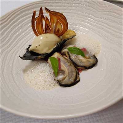 Pine Smoked Oyster with Oyster Ice Cream and Pineau des Charente Emulsion - Chef Recipe by Victor Emmanuel