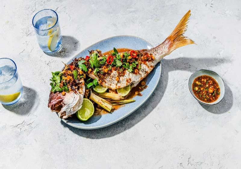 BBQ Whole Snapper with Maple, Lemongrass and Chilli Dressing