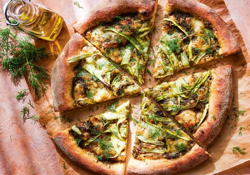 Pizza with Asparagus and Charred Scallion Sauce - Recipe by Erin Alderson