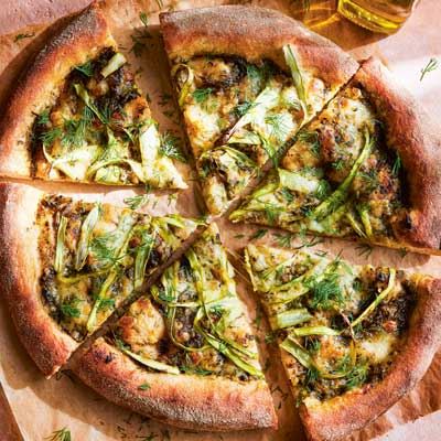 Pizza with Asparagus and Charred Scallion Sauce - Recipe by Erin Alderson