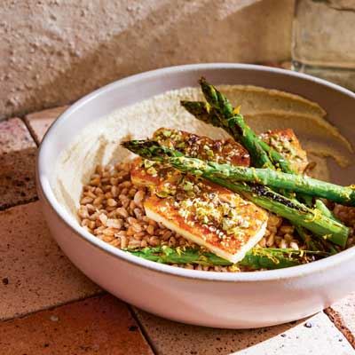 Paneer Bowls with Pistachio Dukkah and Asparagus - Recipe by Erin Alderson