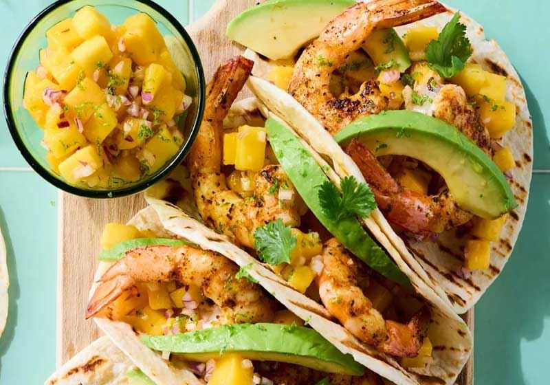 Grilled Prawn and Mango Tacos