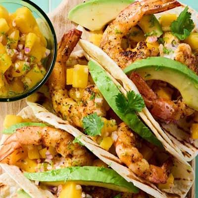 Grilled Prawn and Mango Tacos