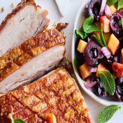 Five-spice Salted Pork Belly with Nectarine and Cherry Salsa