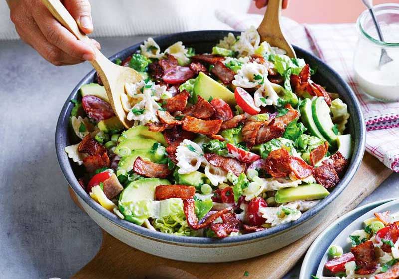 Creamy Bacon, Lettuce, Tomato and Avocado Pasta Salad