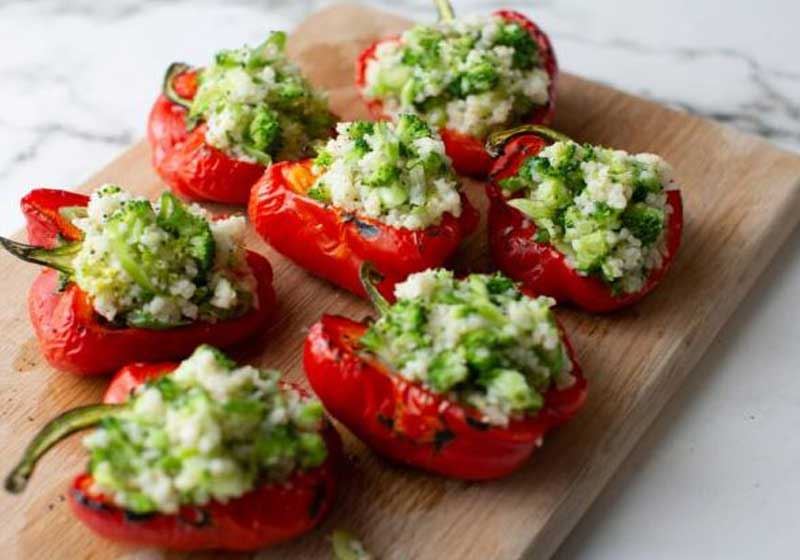 Roasted Red Capsicum Stuffed with Broccoli and Maple Tabouli